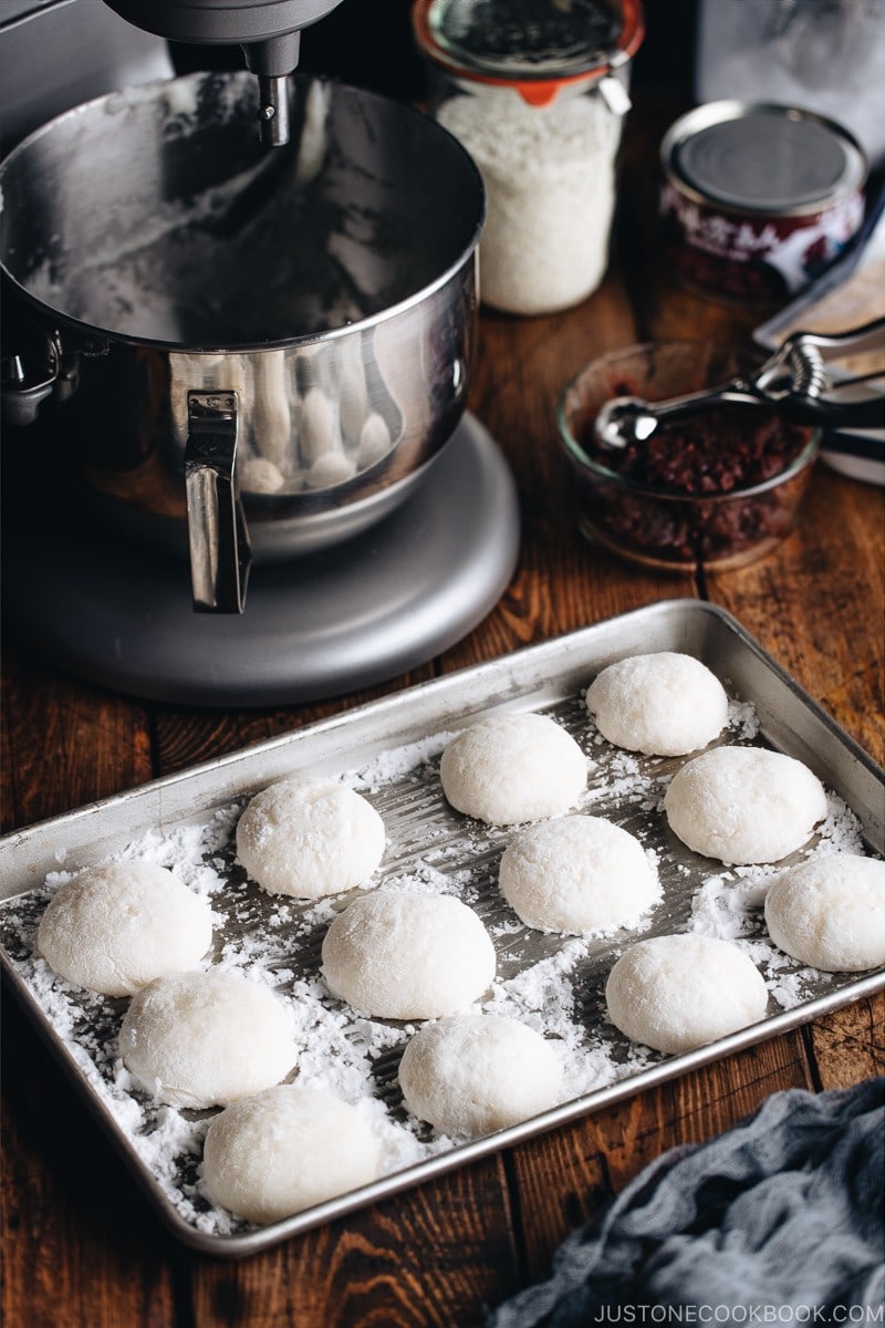 Fresh homemade mochi made with a stand mixer.