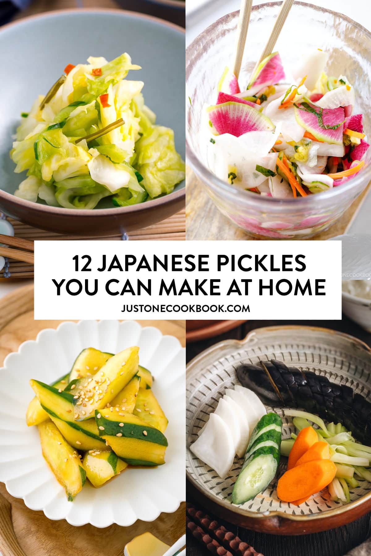 a collage of easy Japanese pickles