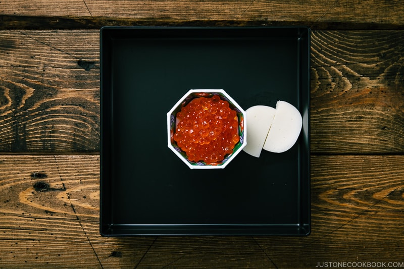 Ikura in the osechi box.