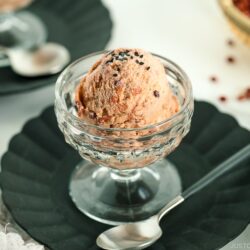 A glass ice cream server containing Azuki Red Bean Ice Cream.