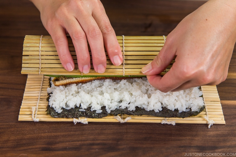Futomaki in bamboo sushi mat