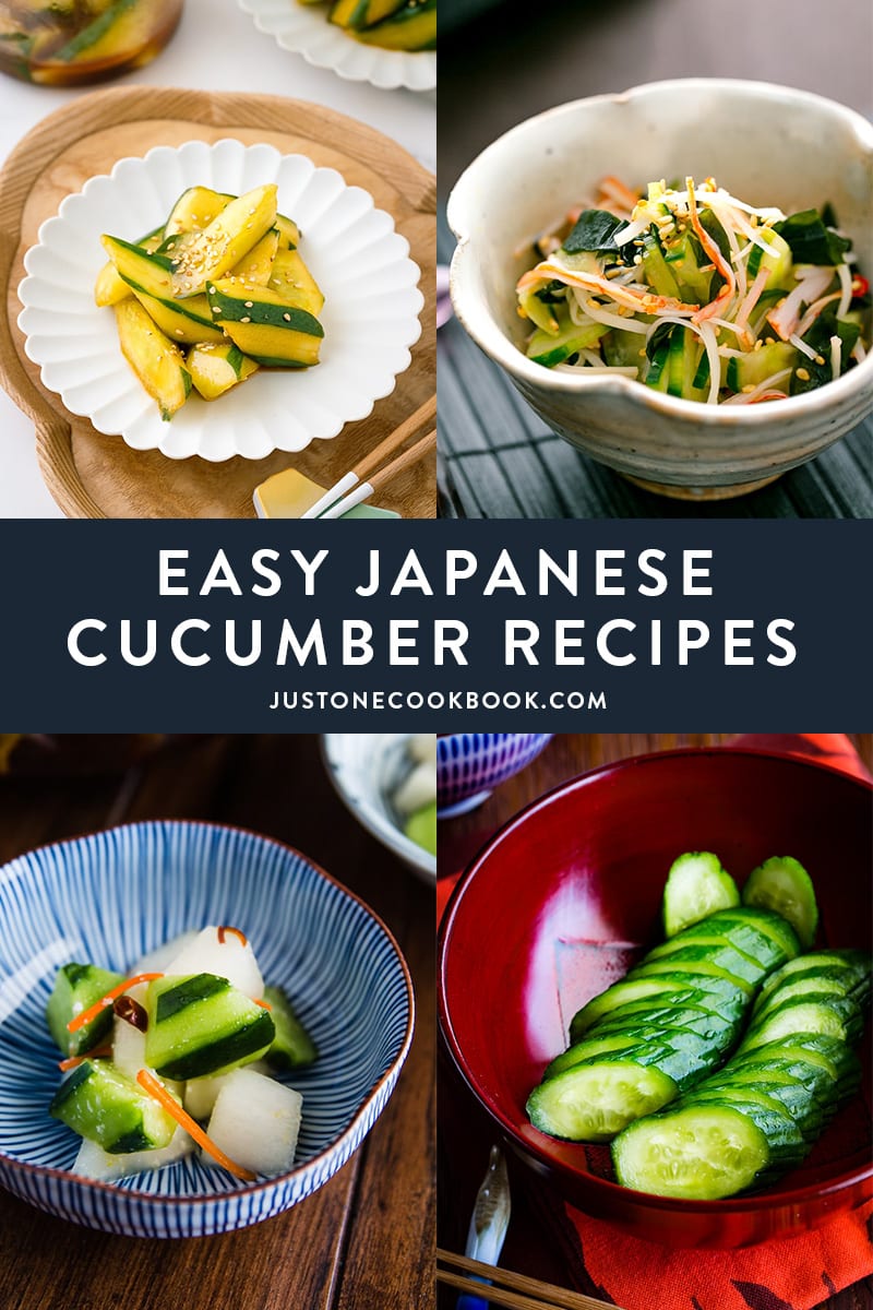 collage featuring 4 easy japanese cucumber recipes