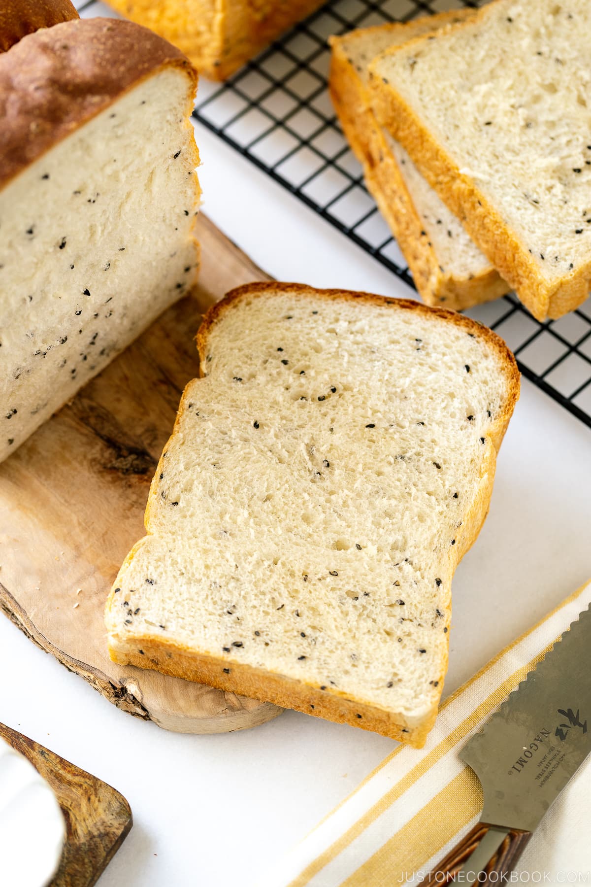 A slice of Black Sesame Shokupan (Japanese Milk Bread).