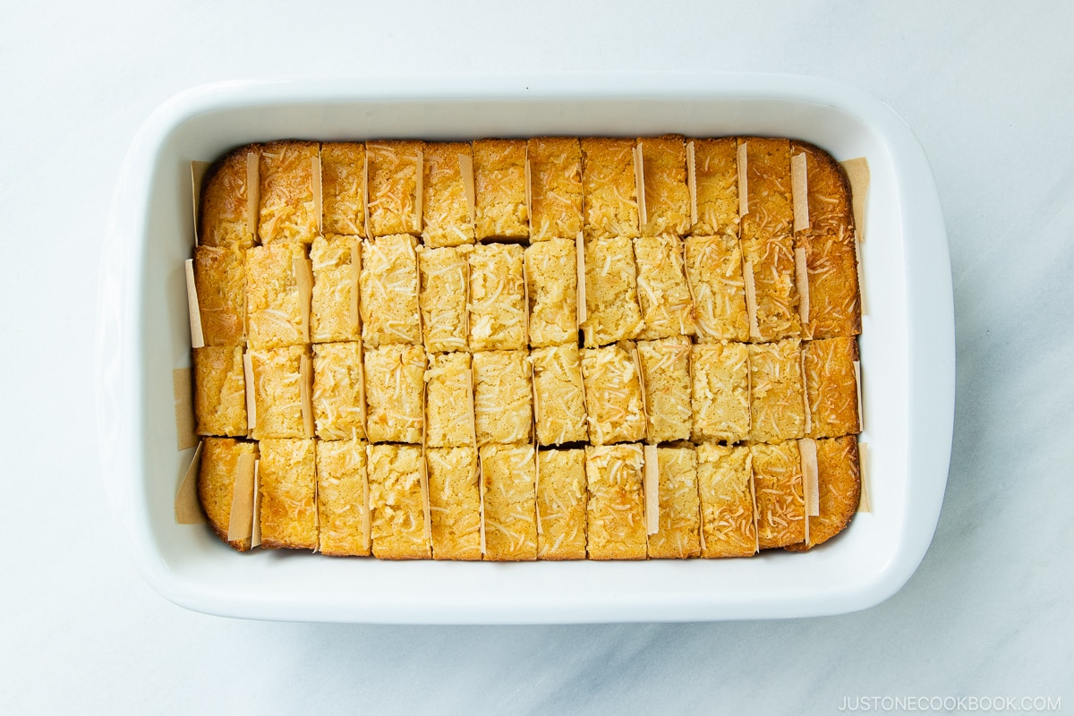 Butter Mochi with Coconut Flakes