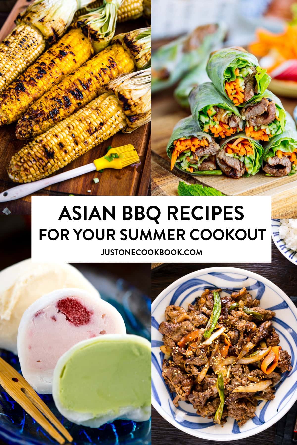 a collage of asian bbq recipes, including bulgogi, yakiniku, mochi ice cream