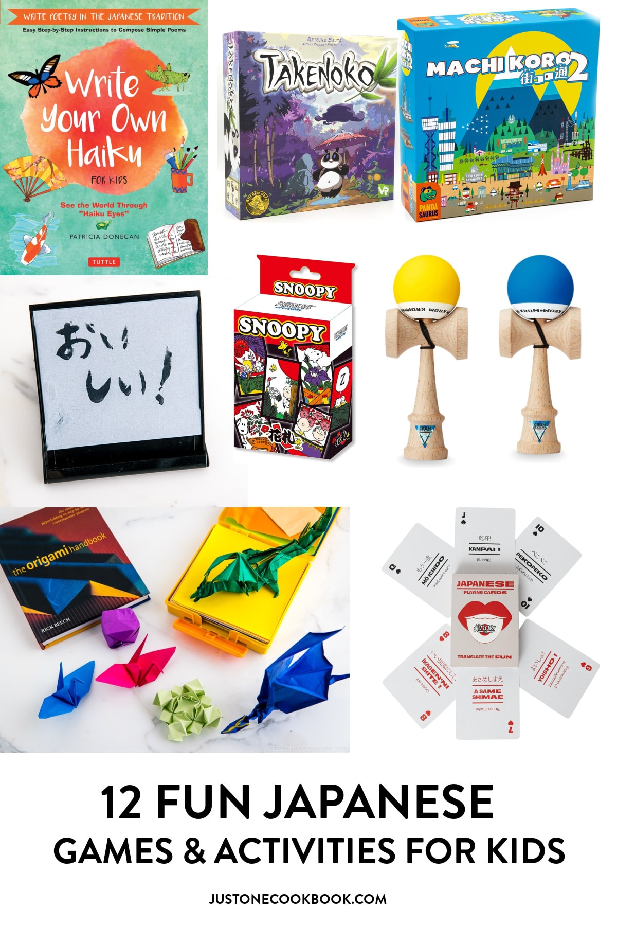 Japanese Games and Cultural Activities to do with Kids, featuring origami, playing cards, haiku, kendama, etc.