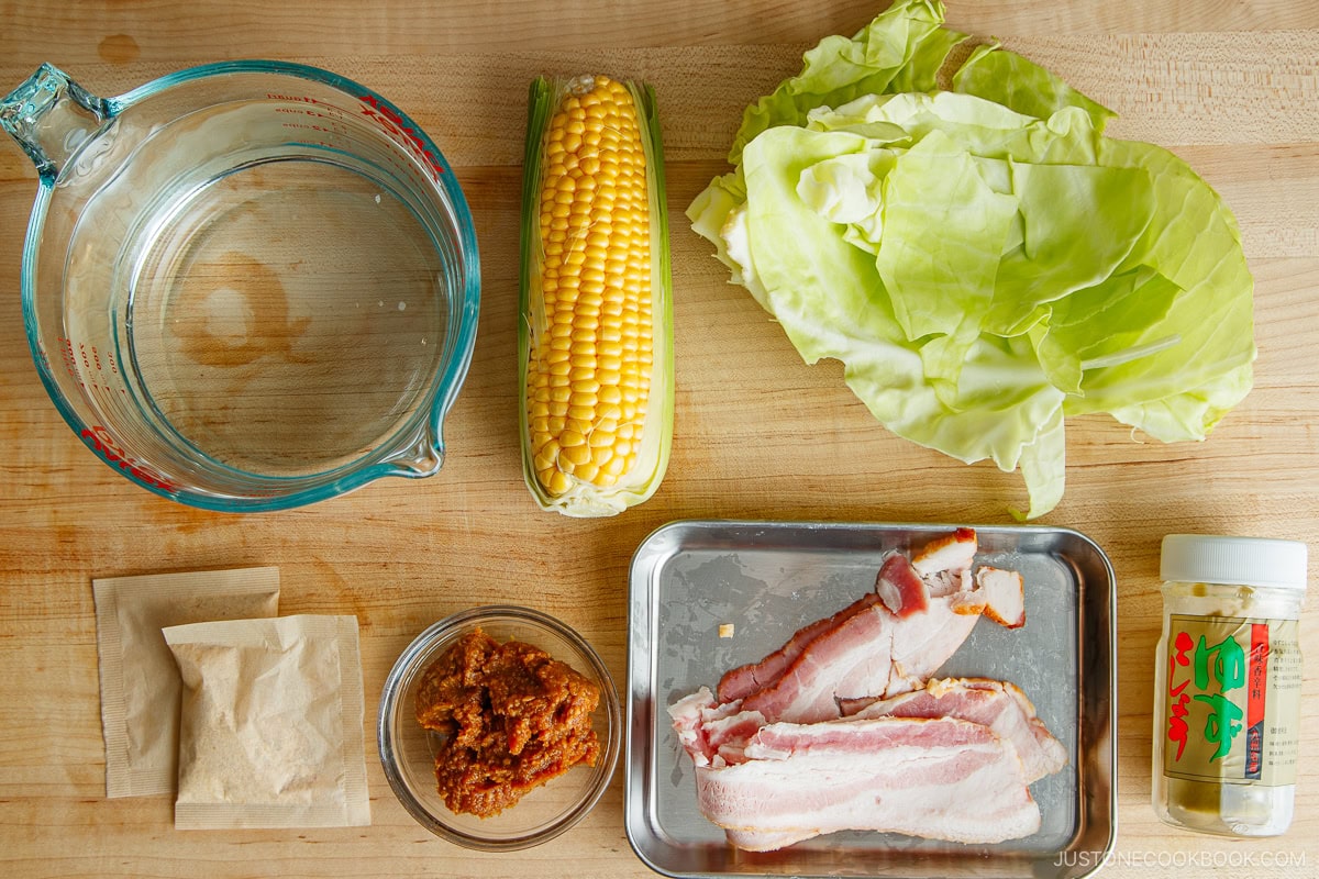 Bacon and Corn Miso Soup Ingredients