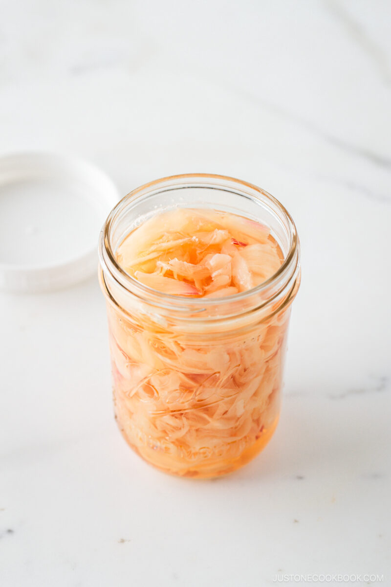 Pickled Sushi Ginger is presented in a glass jar.