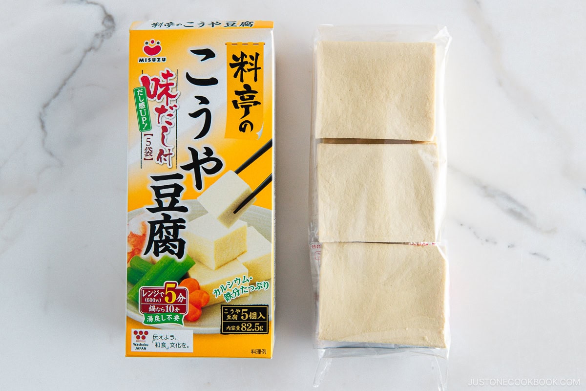 Uncooked Koyadofu in the package.