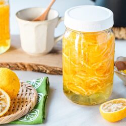 Two mason jars filled with yuzu cha (citron tea).