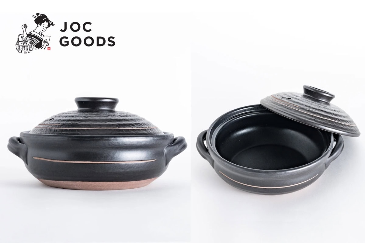 a collage of Carved Midnight Induction Compatible Family-Size Donabe available on JOC Goods