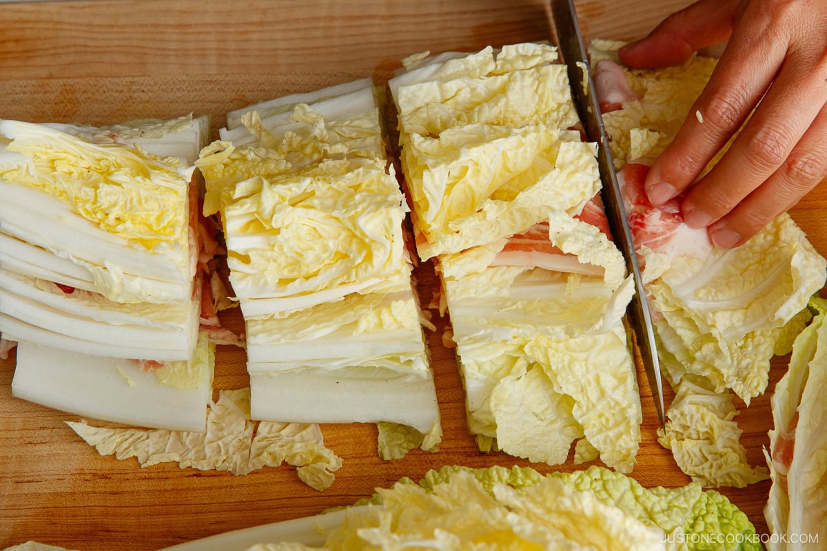 Carefully cut them into layered pieces about 2–2½ inches (5–6 cm) long. 