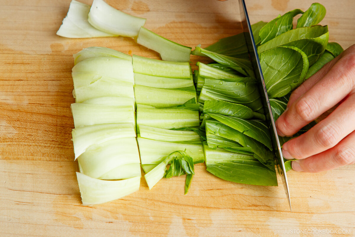 Cut the bok choy into 2 inches in widthwise.