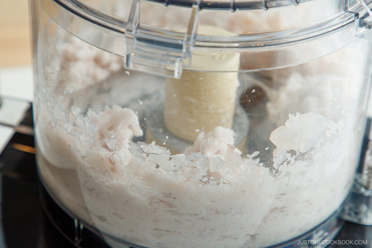 Processing the shrimp in the food processor.