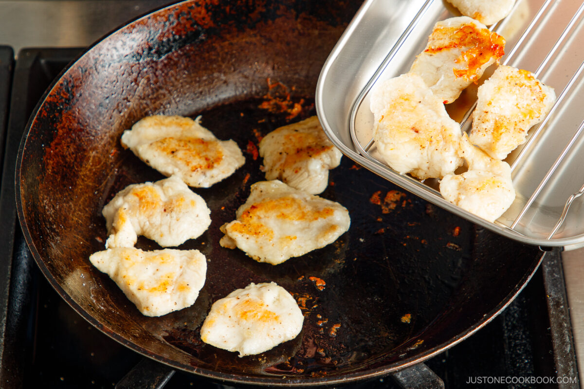 Remove the chicken from the pan.