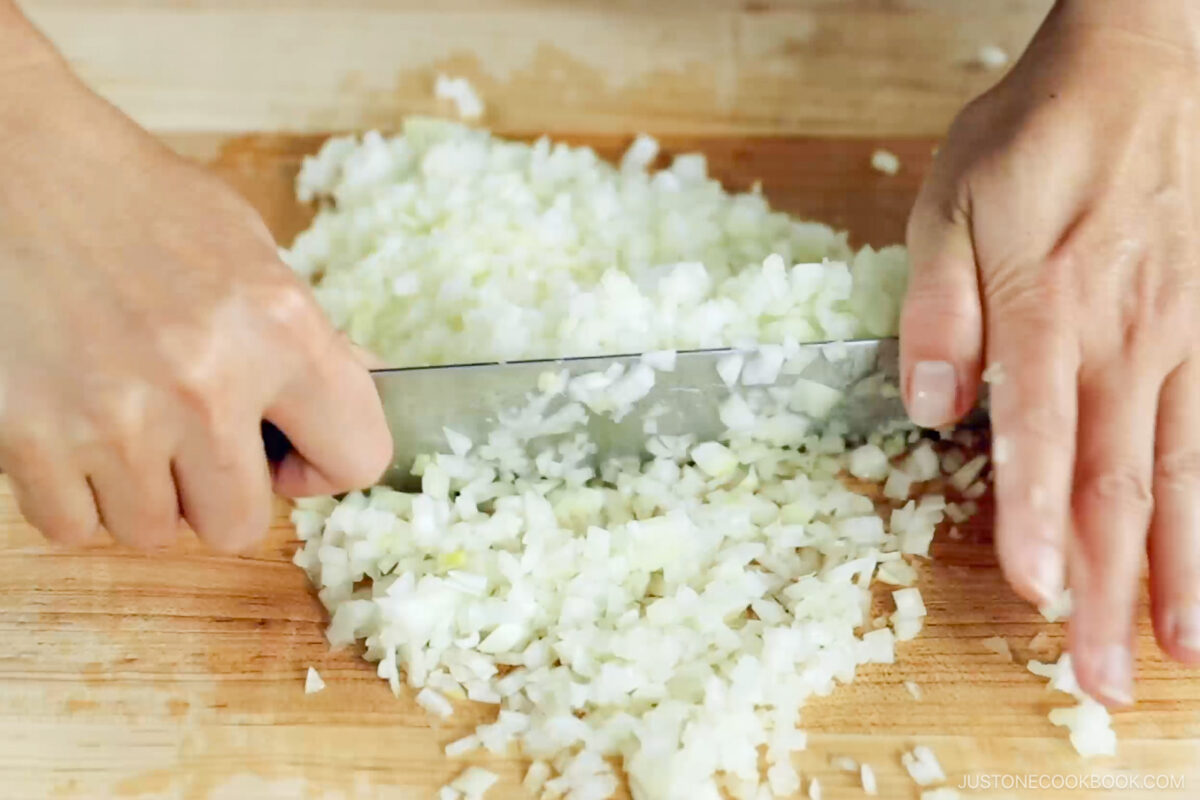 Mince the onions.