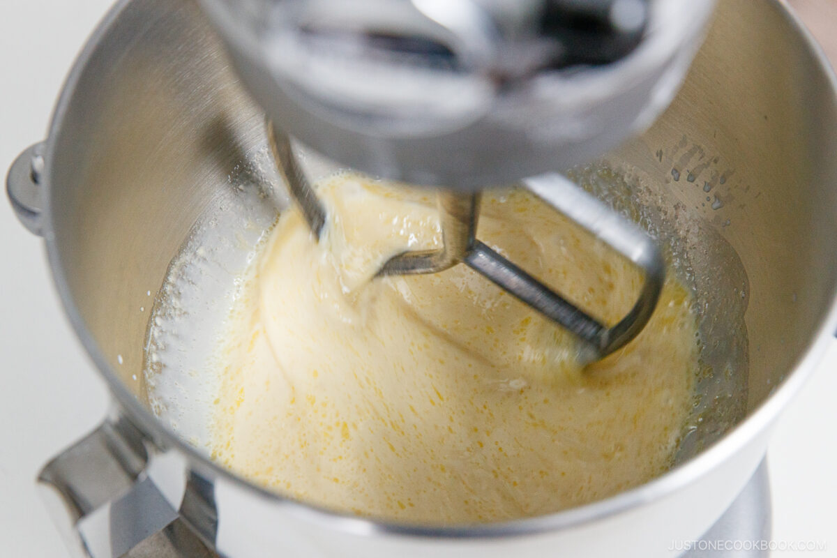 Mixing the wet ingredients.