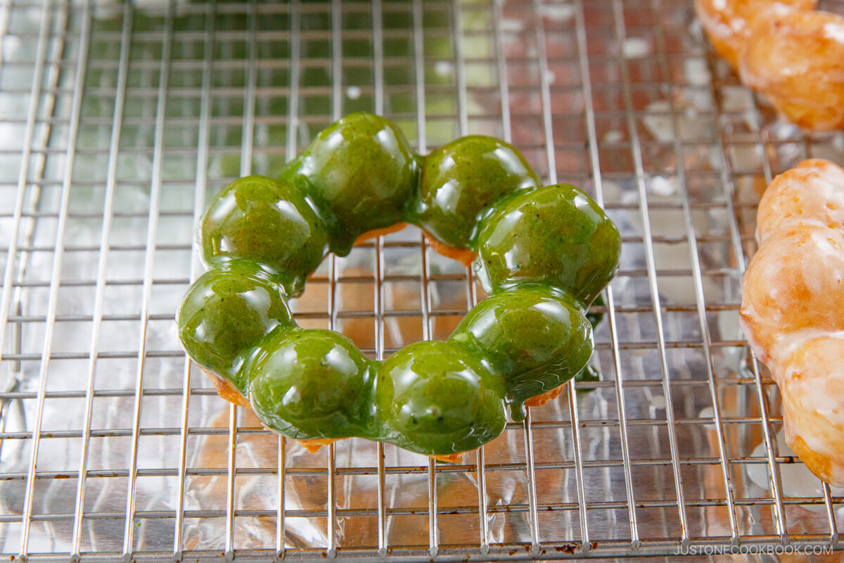 Glazed matcha donut.