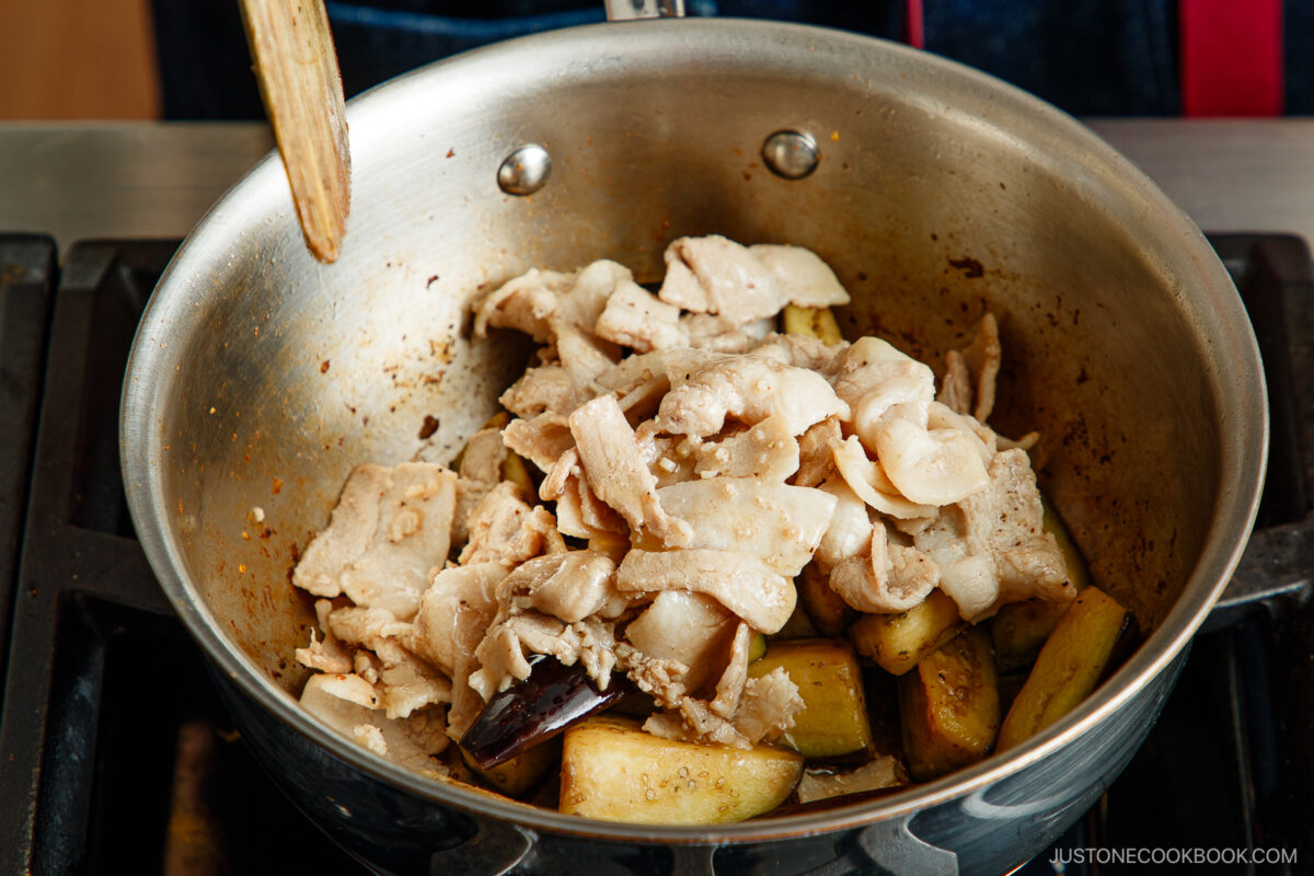 Put back the pork belly.