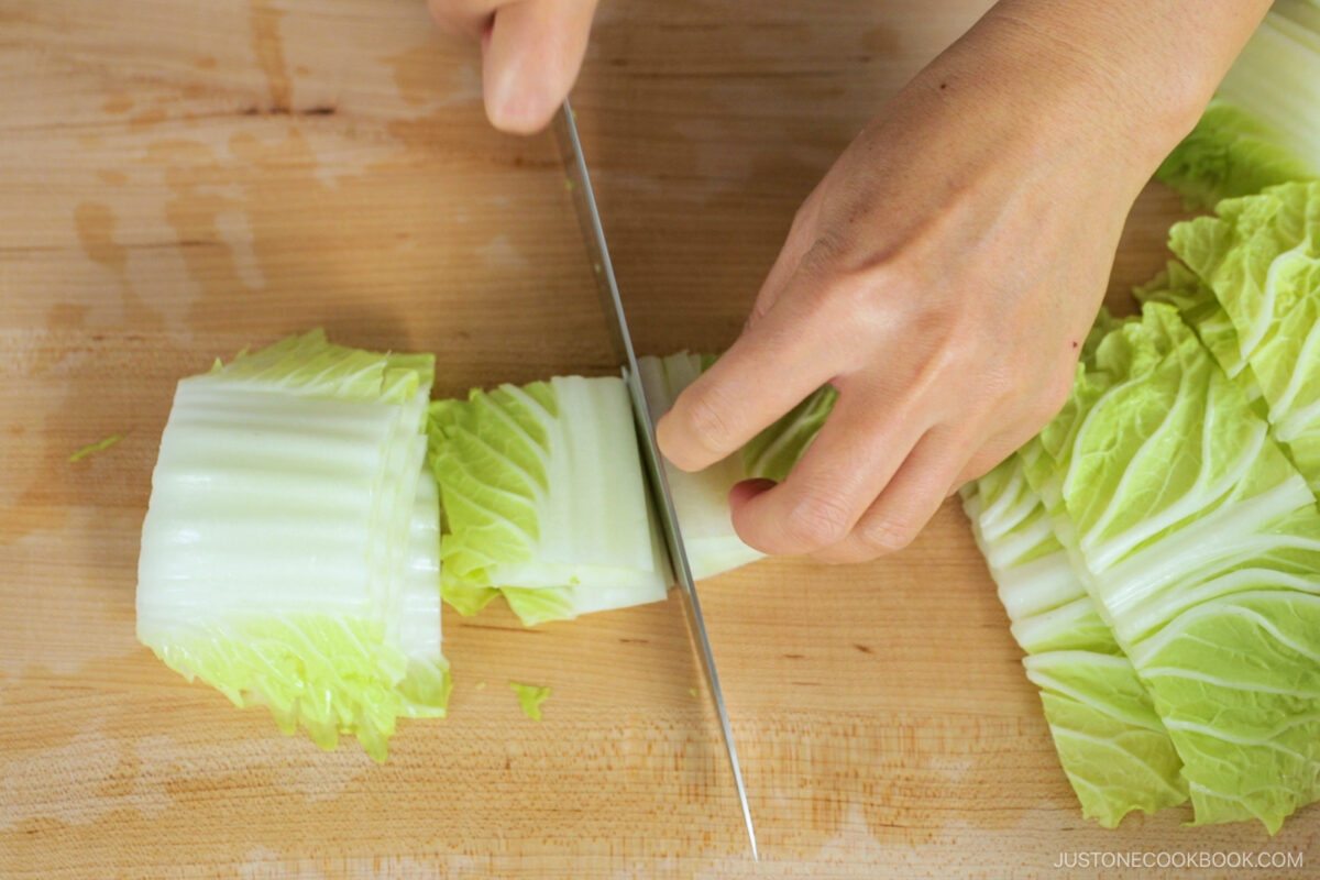 Cut the napa cabbage