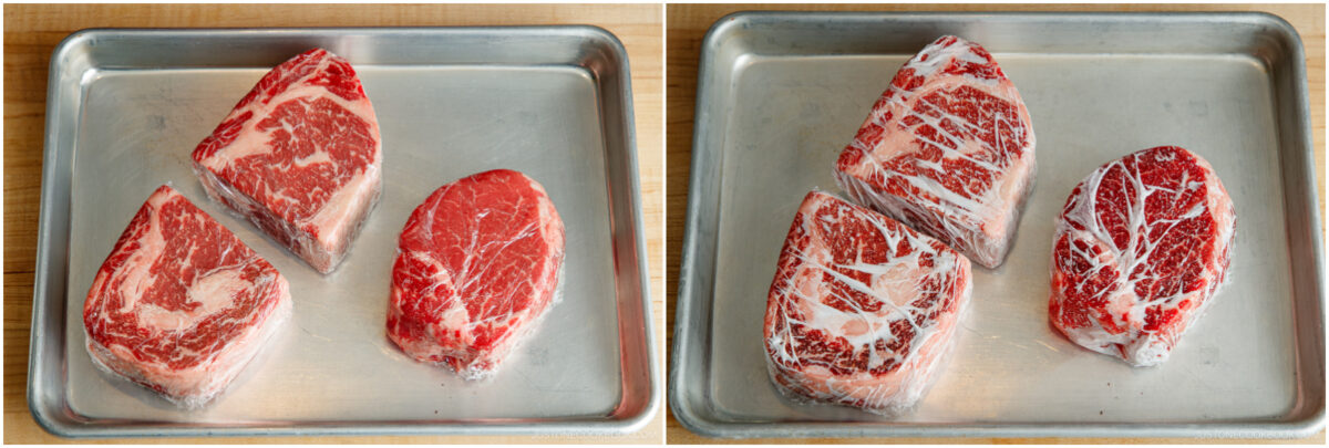 Freezing the block of the ribeye and filet mignon.