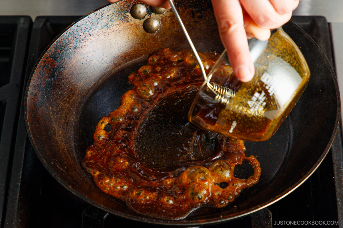 Add the seasonings to the pan.