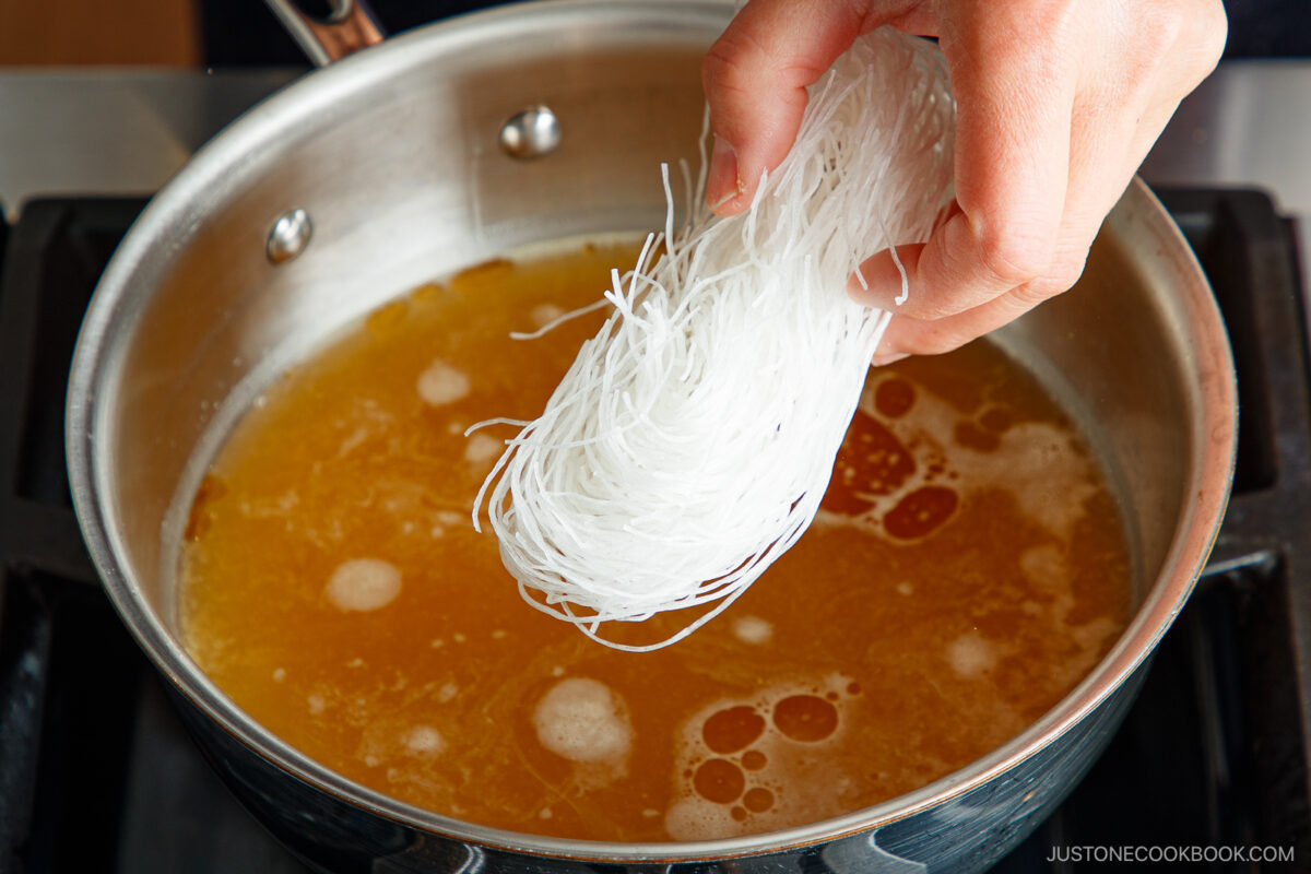 Add the vermicelli noodles to the soup.