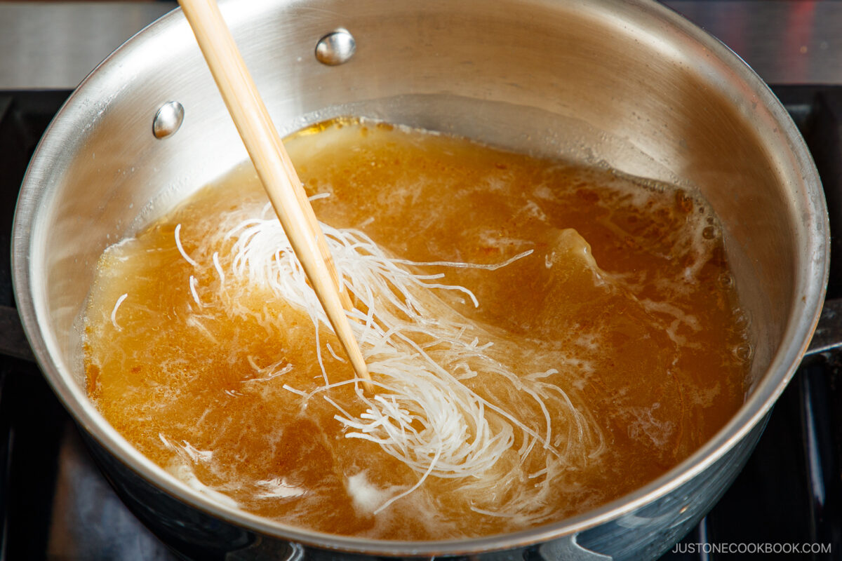 Add the vermicelli noodles to the soup.