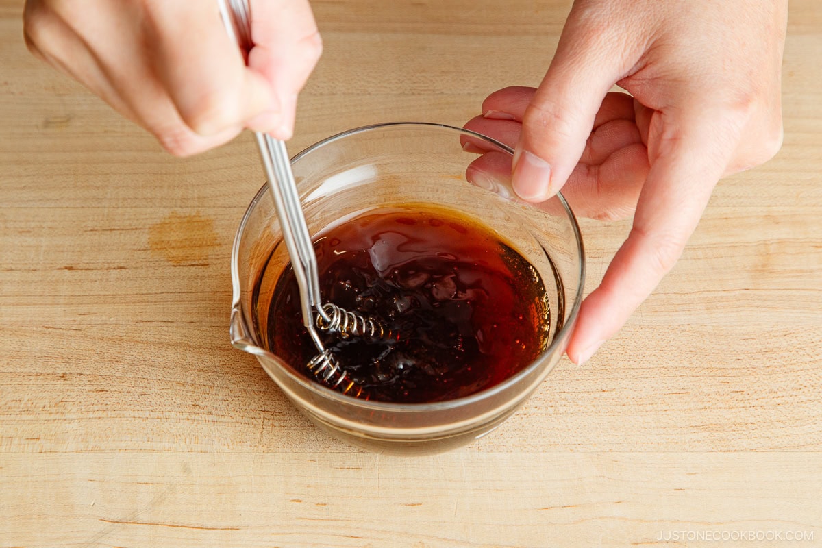 Whisking the teriyaki sauce ingredients