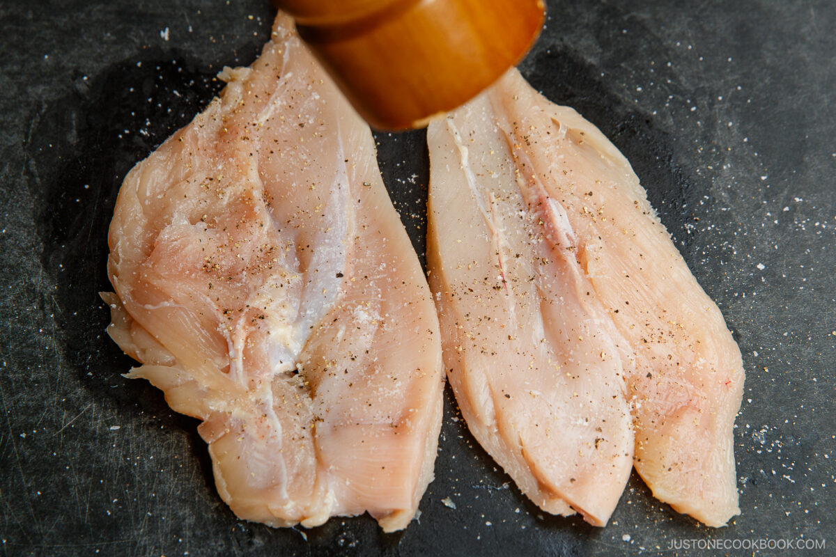 Season with salt and pepper